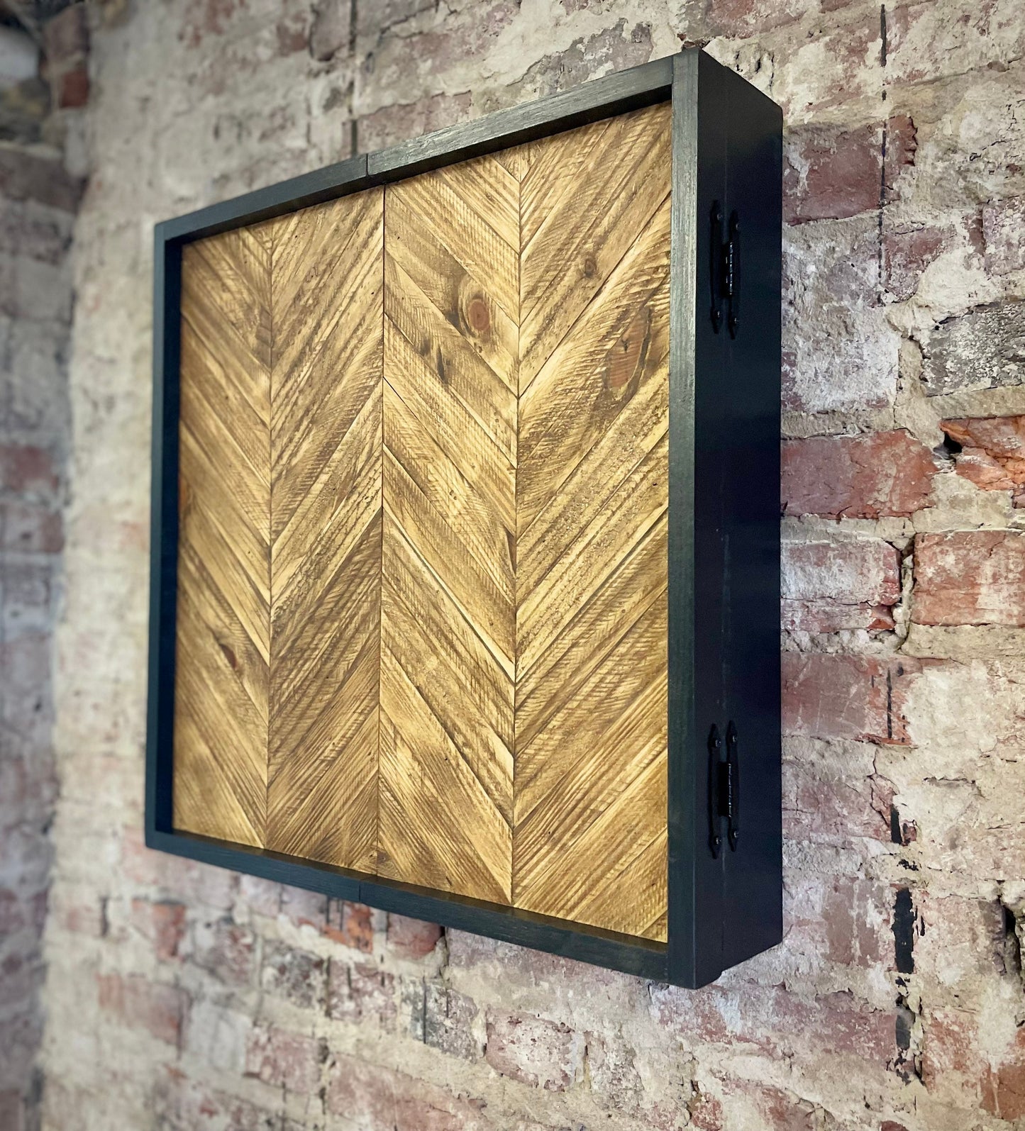 Rustic Dartboard Cabinet 24”x24” - Rustic Chevron Design- Rustic Cabinet - Gameroom Art - Wall Decor - Modern art - Modern dartboard cabinet
