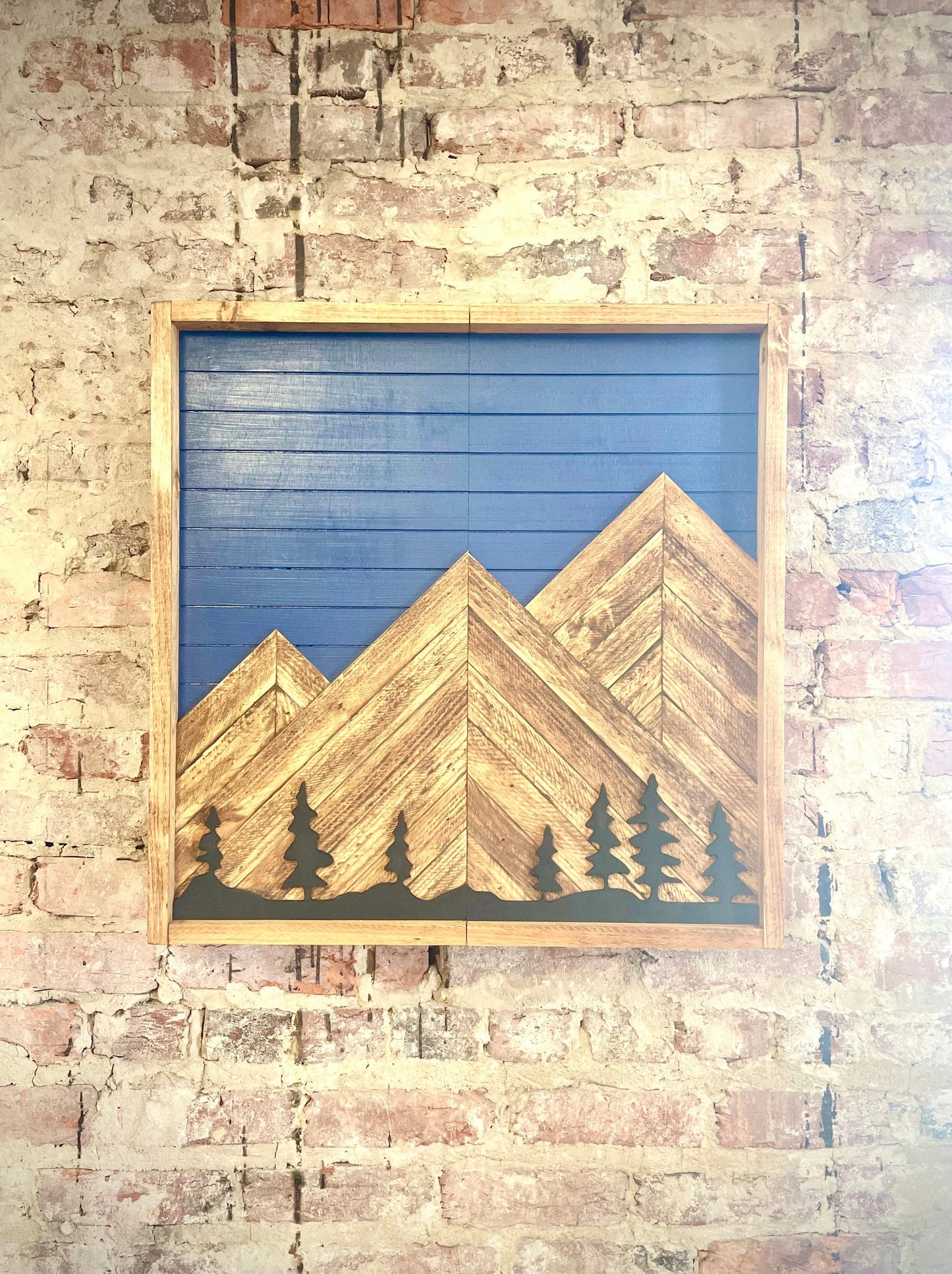 Rustic Dartboard Cabinet - Rustic Navy Sky w/ Trees Mountain Art 24”x24” - Rustic Cabinet - Game Room / Man Cave Art - Wall Decor - Cabinet