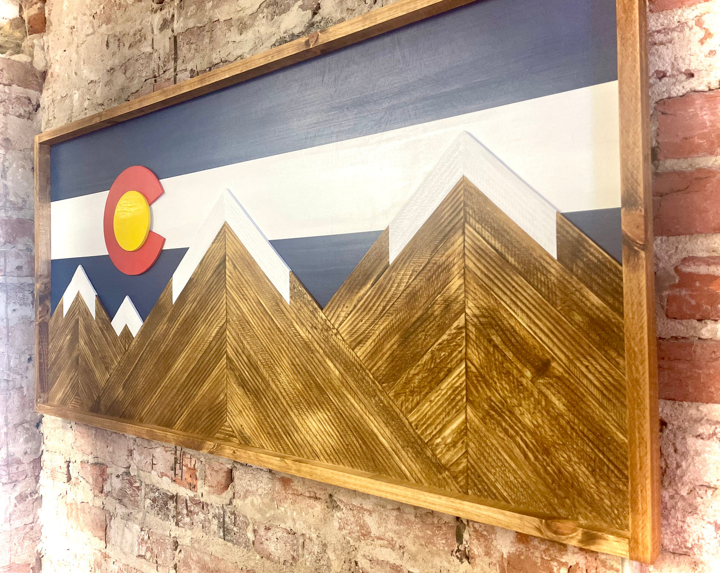 Rustic Colorado Flag Mountain Wood Wall Art - Wall Decor - Rustic Flag Decor- Rustic Wall Art - 24"x48"