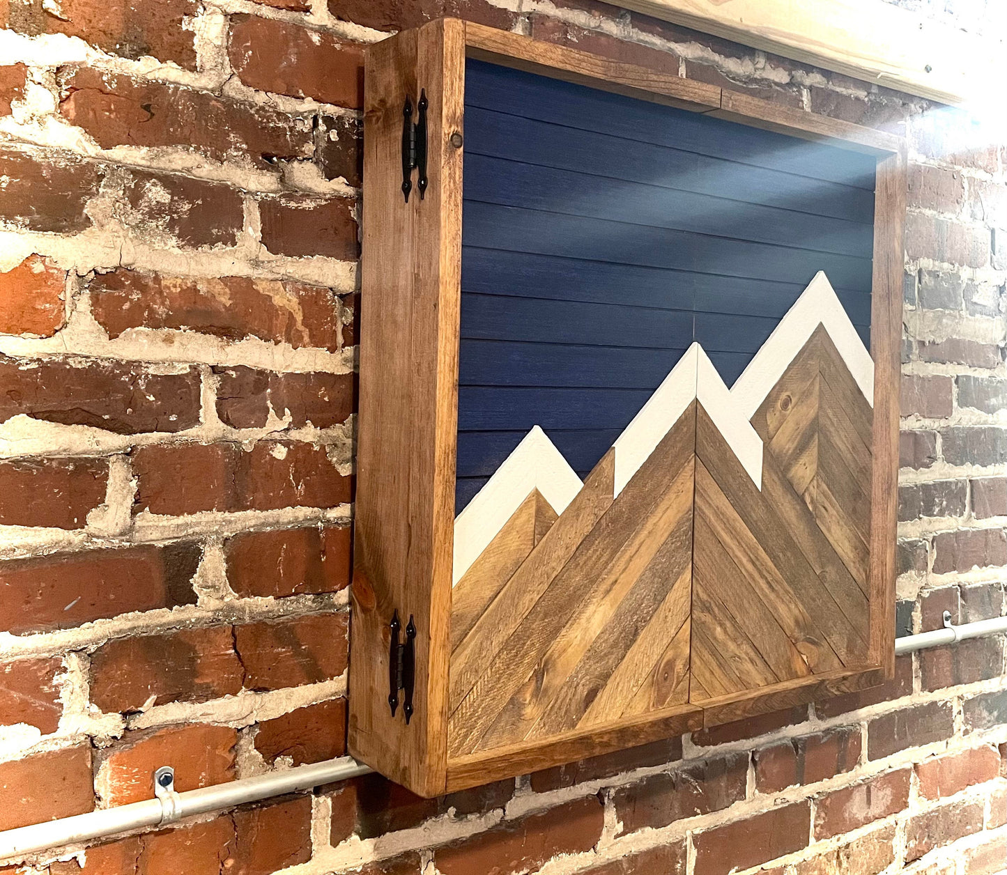Rustic Dartboard Cabinet - Rustic Navy-Mountain Art  24”x24” - Rustic Cabinet - Game Room / Man Cave Art - Wall Decor - Cabinet