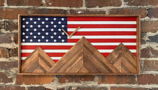 Rustic American Flag Mountain Wood Wall Art - Wall Decor - Rustic Flag Decor- Rustic Wall Art