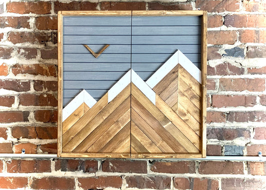 Rustic Dartboard Cabinet - Rustic Gray Mountain Art  24”x24” - Rustic Cabinet - Game Room / Man Cave Art - Wall Decor - Cabinet