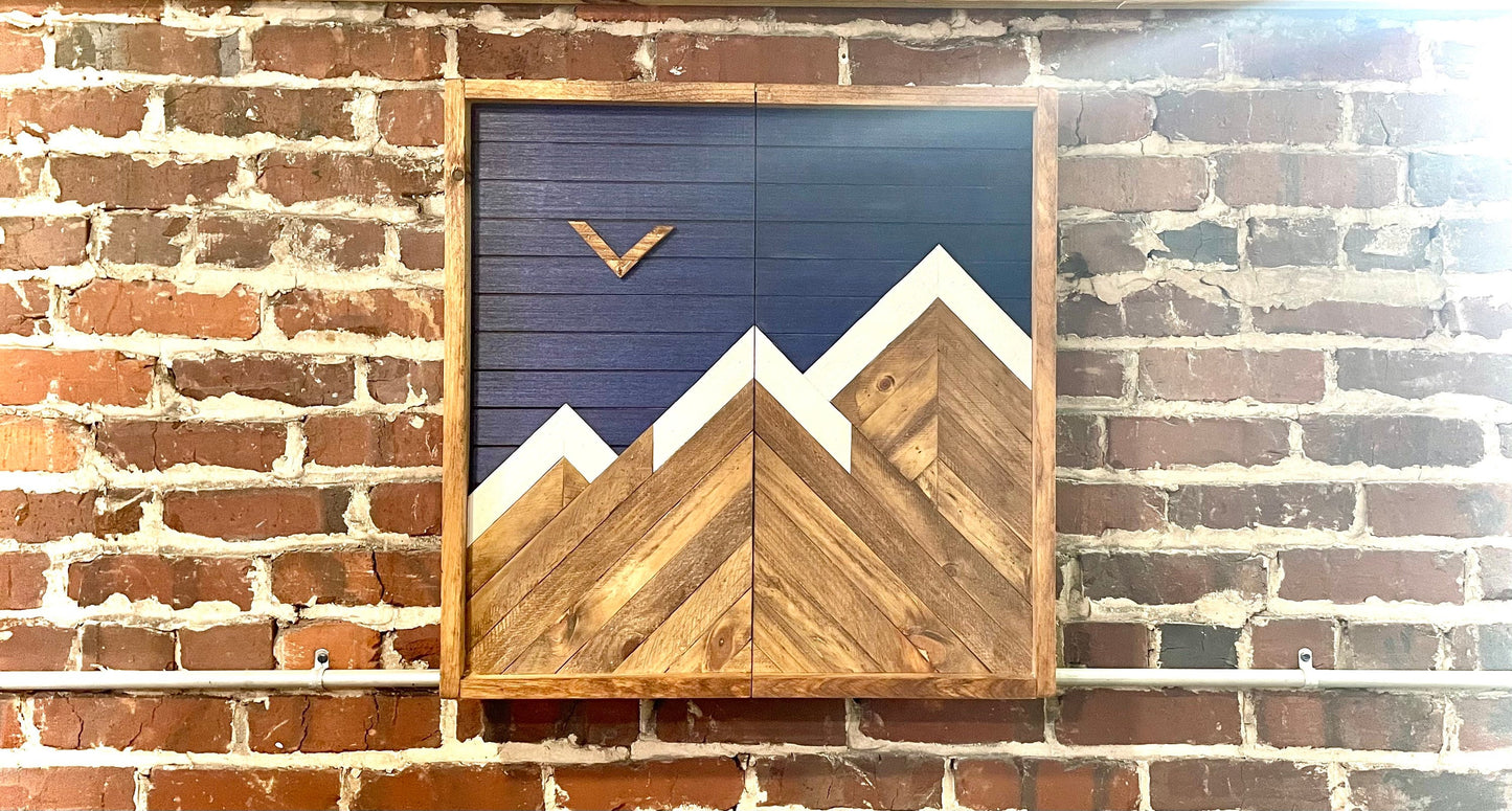 Rustic Dartboard Cabinet - Rustic Navy-Mountain Art  24”x24” - Rustic Cabinet - Game Room / Man Cave Art - Wall Decor - Cabinet