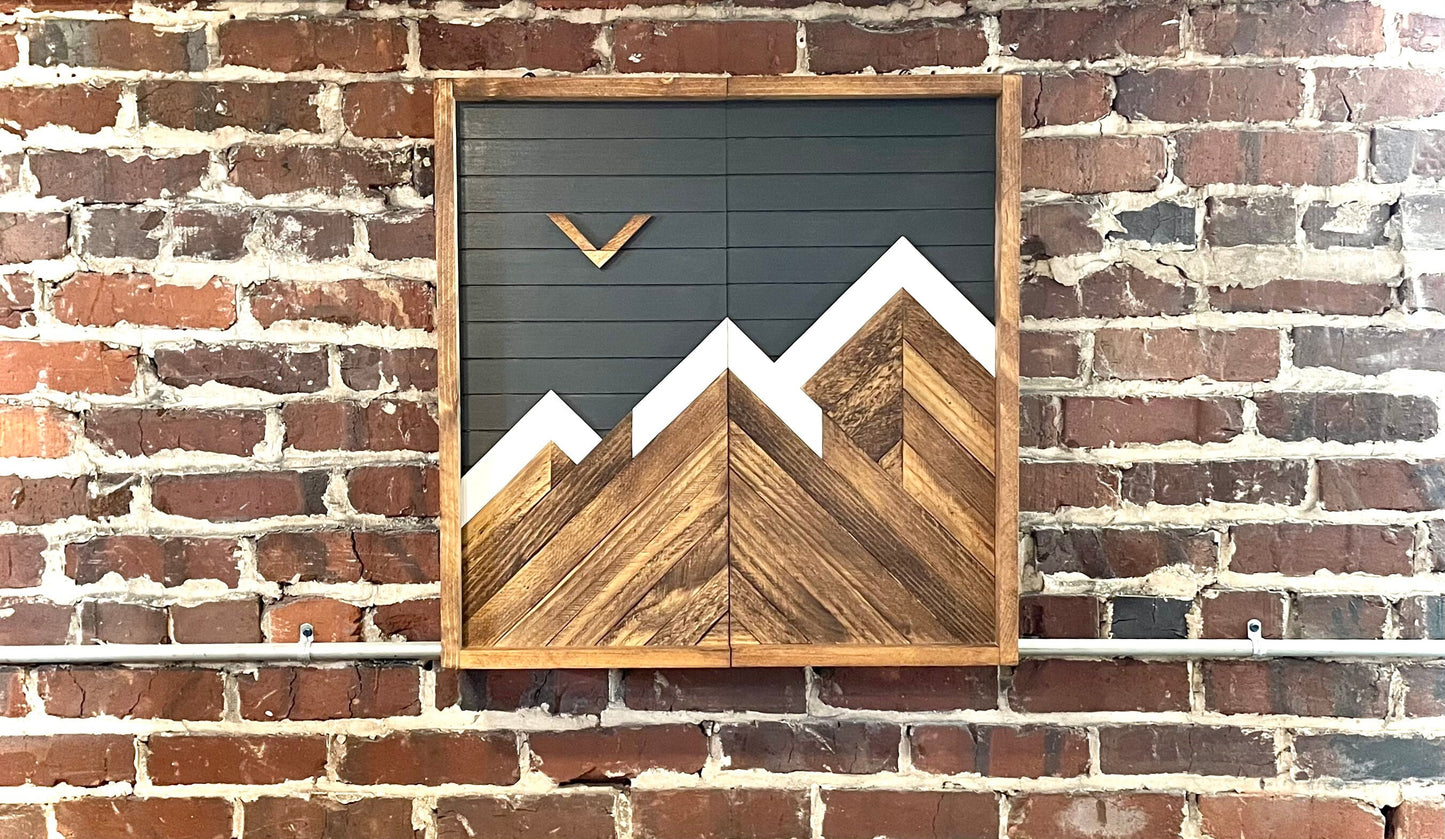 Rustic Dartboard Cabinet - Rustic Carbon Gray Mountain Art  30”x36” - Rustic Cabinet - Game Room / Man Cave Art - Wall Decor - Cabinet