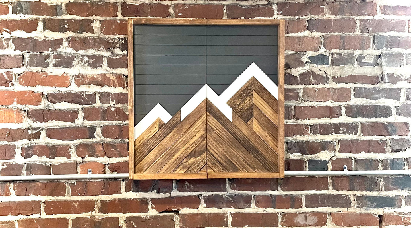 Rustic Dartboard Cabinet - Rustic Carbon Gray Mountain Art  24”x24” - Rustic Cabinet - Game Room / Man Cave Art - Wall Decor - Cabinet