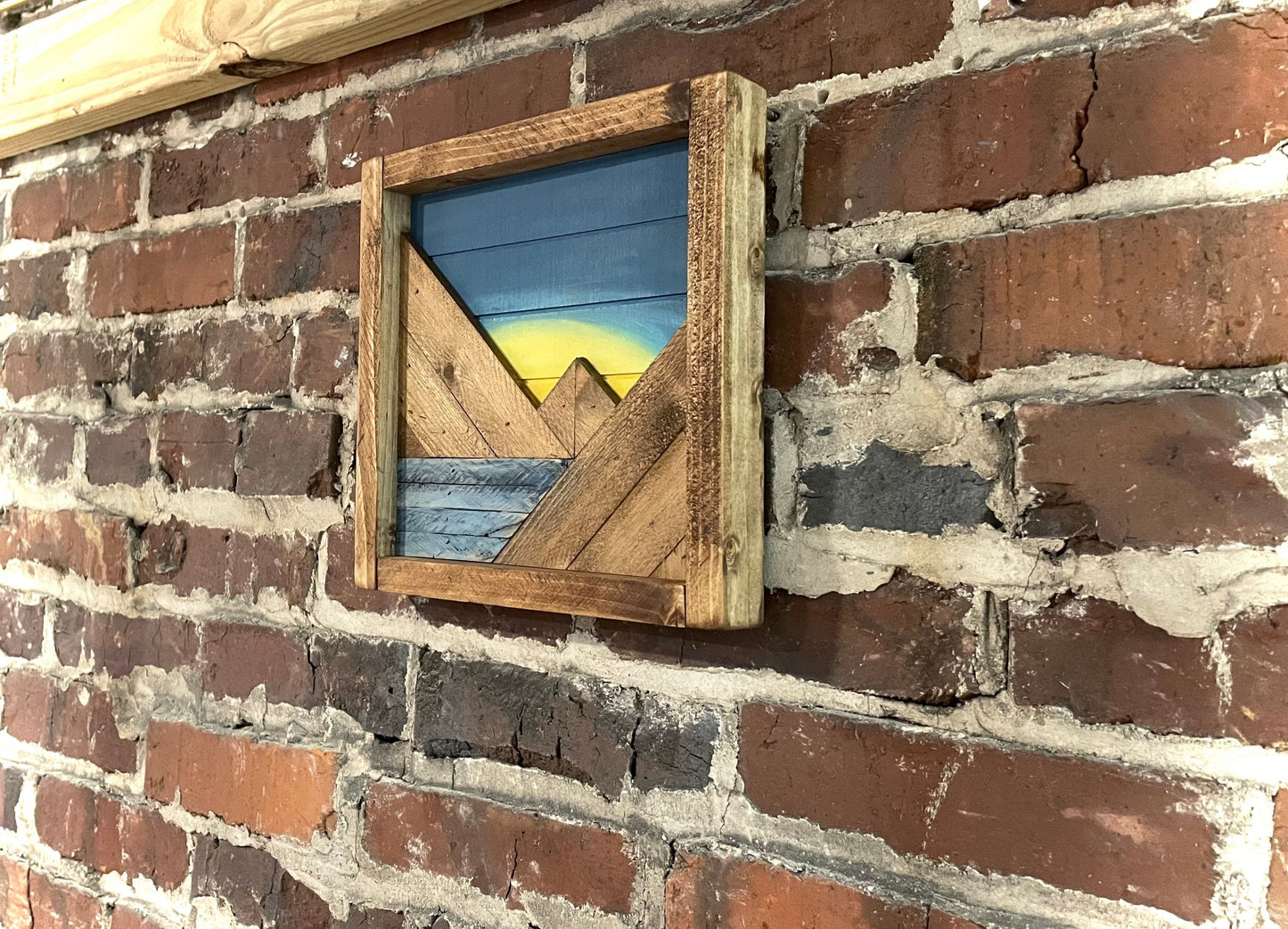 Blue Sky Sunrise/Sunset - Rustic Mountain Wood Wall Art  with Water- Multiple sizes available - Wall Decor