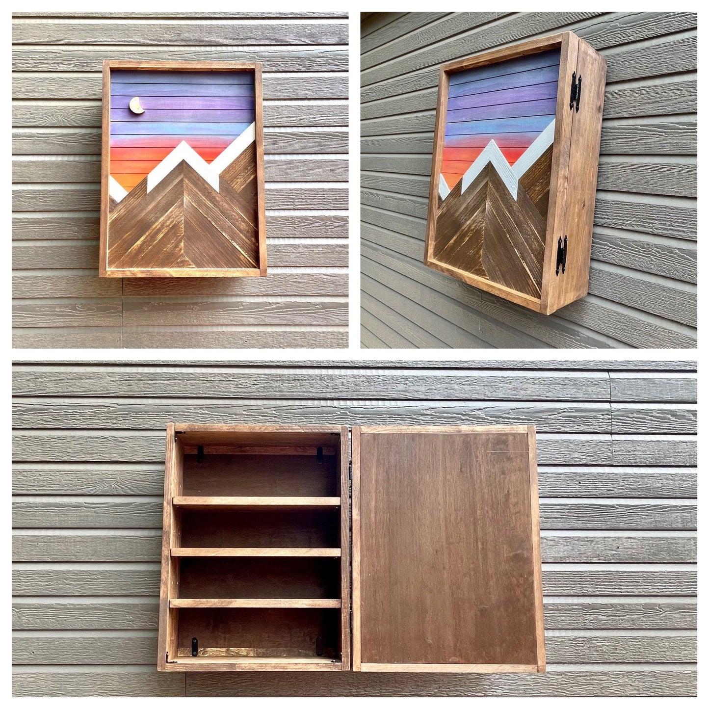 Rustic Mountain Cabinet 17”x20”or 24”x18”(Single Door)Sunset Trees Mountain Art - Bathroom Cabinet-Liquor Cabinet - Rustic Cabinet -Medicine