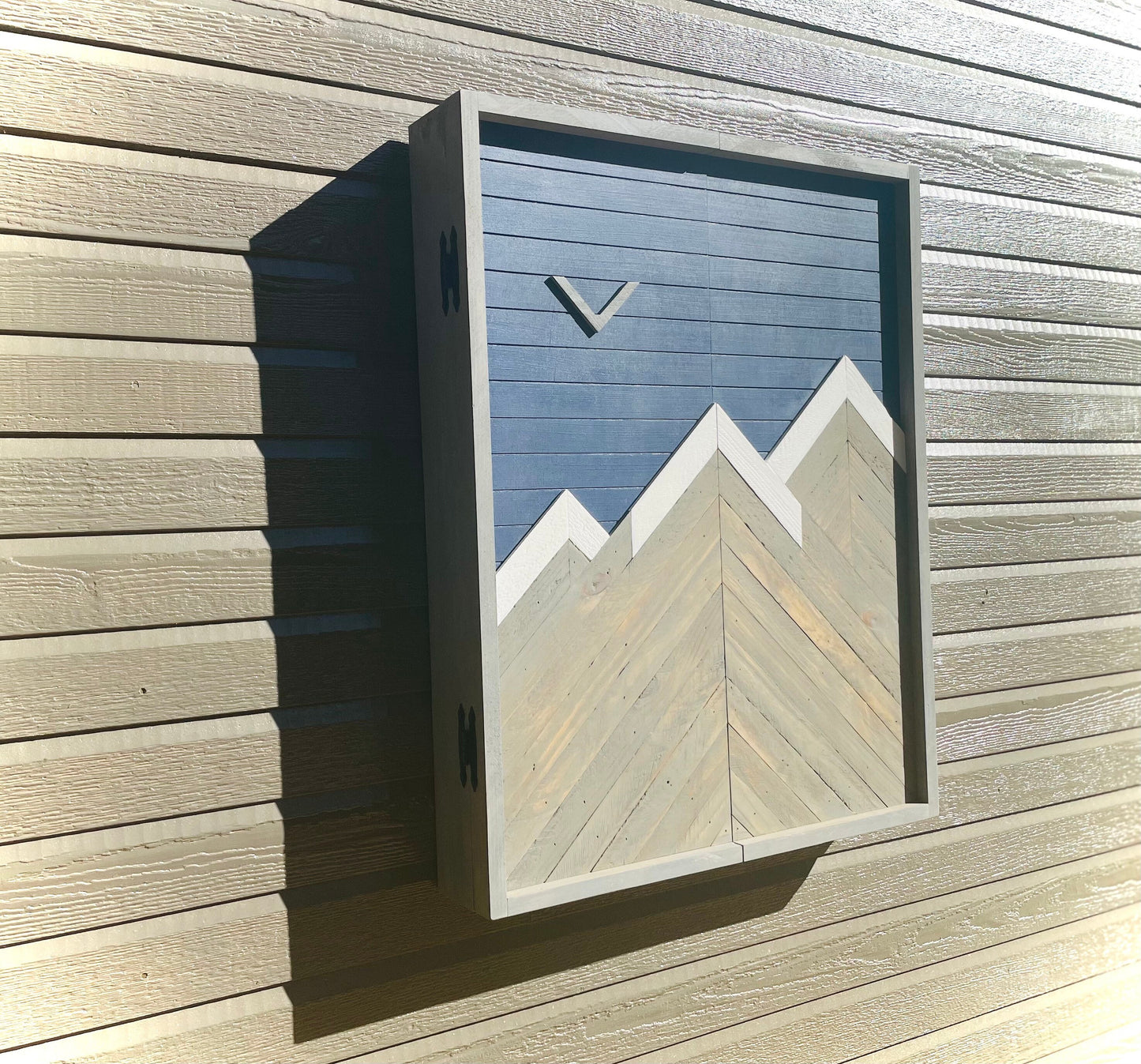 Rustic Navy Electronic Dartboard Cabinet - Rustic Navy Mountain Art  33”x26” - -Rustic Cabinet - Game Room / Man Cave Art