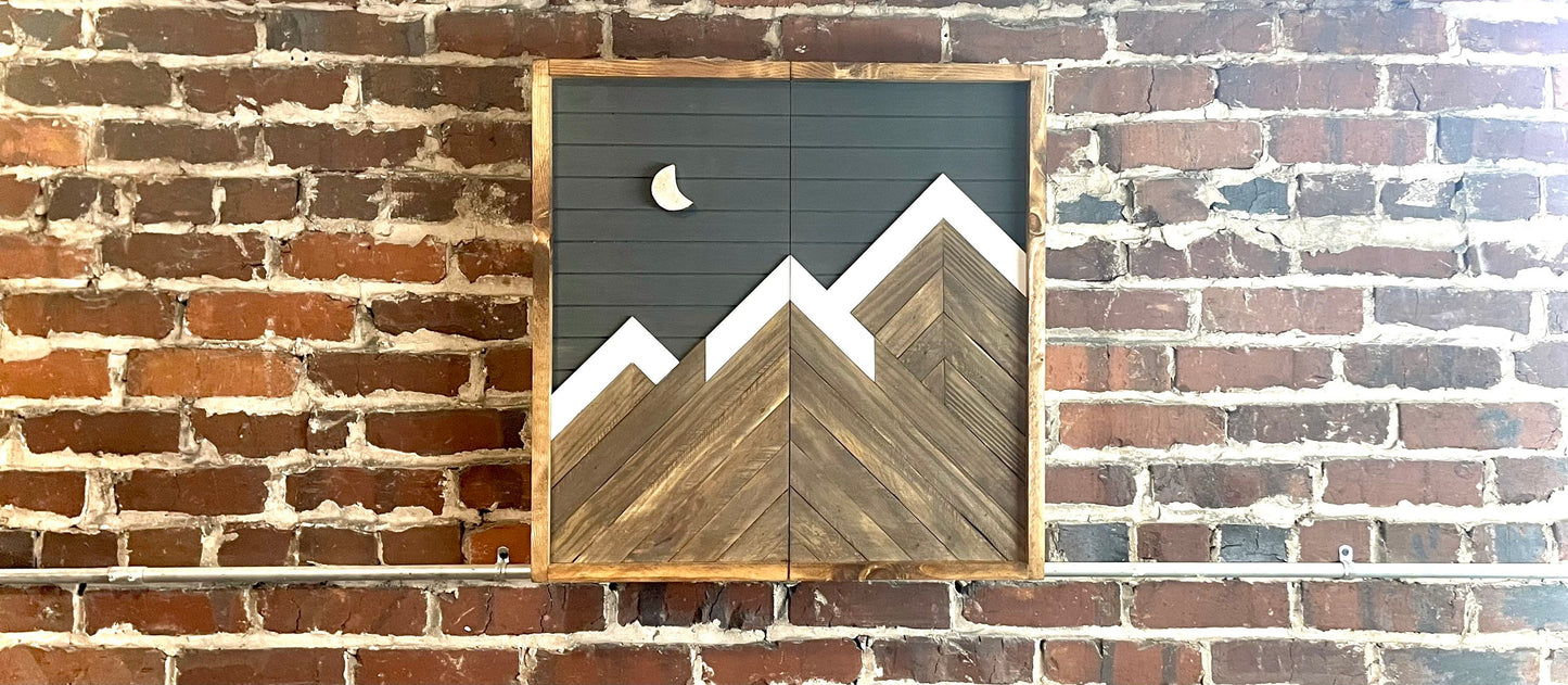 Rustic Dartboard Cabinet - Rustic Carbon Gray Mountain Art  24”x24” - Rustic Cabinet - Game Room / Man Cave Art - Wall Decor - Cabinet