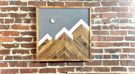 Rustic Dartboard Cabinet - Rustic Gray Mountain Art  26”x26” - Rustic Cabinet - Game Room / Man Cave Art - Wall Decor - Cabinet