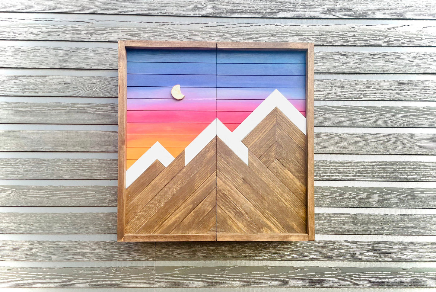 Rustic Dartboard Cabinet - Rustic Mountain Moonrise Art  24”x24” - Rustic Cabinet - Game Room / Man Cave Art - Wall Decor - Cabinet