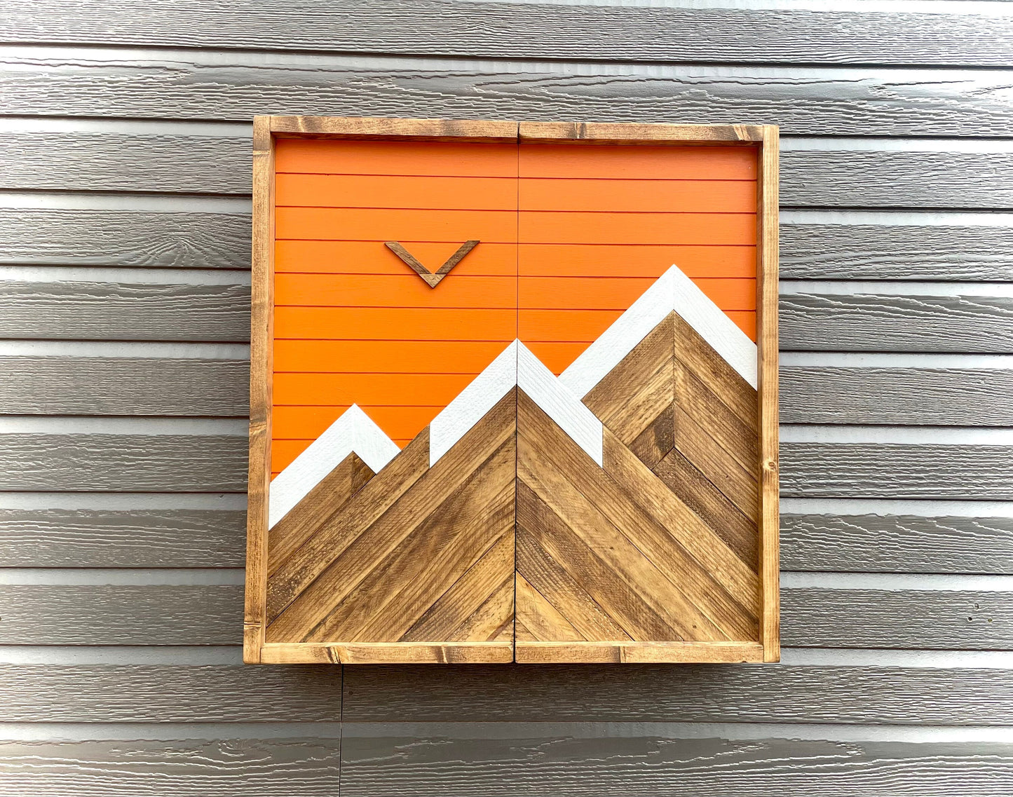 Rustic Dartboard Cabinet - Rustic Orange Mountain Art  24”x24” - Rustic Cabinet - Game Room / Man Cave Art - Wall Decor - Cabinet