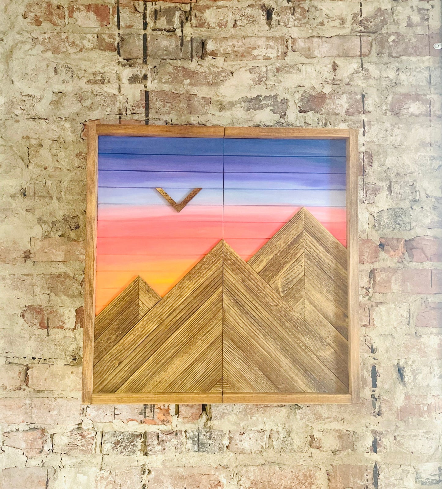 Rustic Dartboard Cabinet - Rustic Mountain Moonrise Art  24”x24” - Rustic Cabinet - Game Room / Man Cave Art - Wall Decor - Cabinet