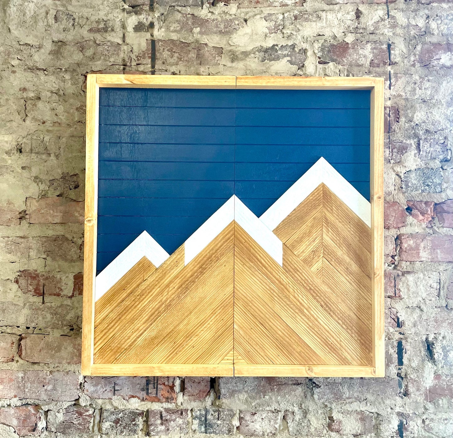 Rustic Dartboard Cabinet - Rustic Navy & Oak -Mountain Art  24”x24” - Rustic Cabinet - Game Room / Man Cave Art - Wall Decor - Cabinet