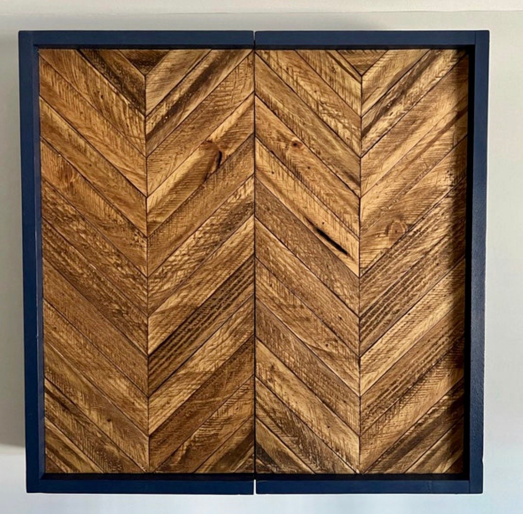 Rustic Electronic Dartboard Cabinet - Chevron Design - Rustic Cabinet - 33” x 26” - Game Room / Man Cave Art - Wall Decor