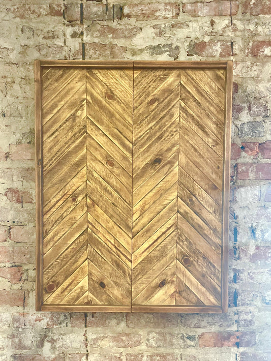 Rustic Electronic Dartboard Cabinet - Chevron Design - Rustic Cabinet - 33” x 26” - Game Room / Man Cave Art - Wall Decor