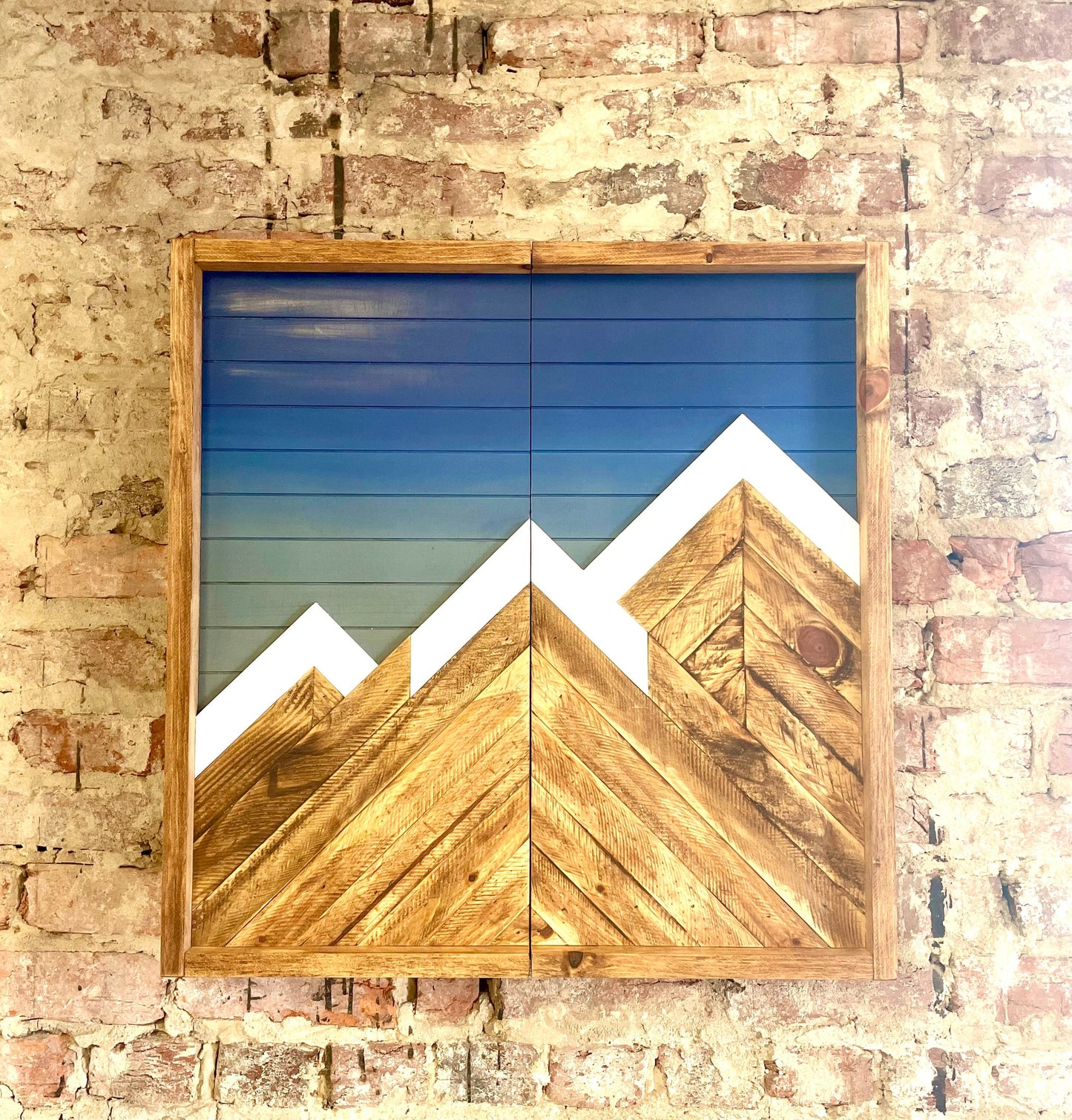 Rustic Dartboard Cabinet - Rustic Blue Shade w/Moon Mountain Art  26”x26”- Rustic Cabinet - Game Room / Man Cave Art - Wall Decor - Cabinet