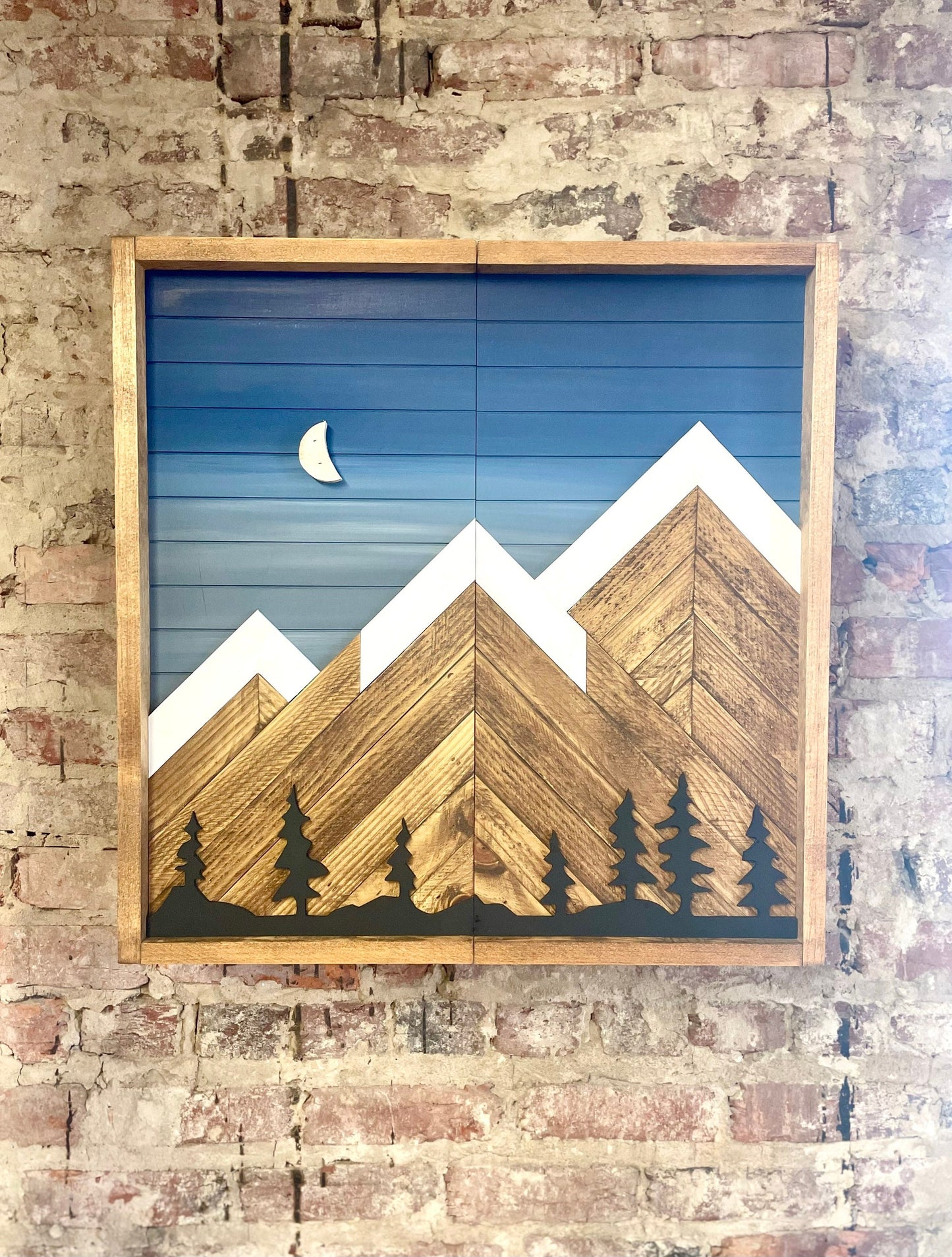 Rustic Dartboard Cabinet - Rustic Blue Sky w/ Trees Mountain Art  26”x26” - Rustic Cabinet - Game Room / Man Cave Art - Wall Decor - Cabinet