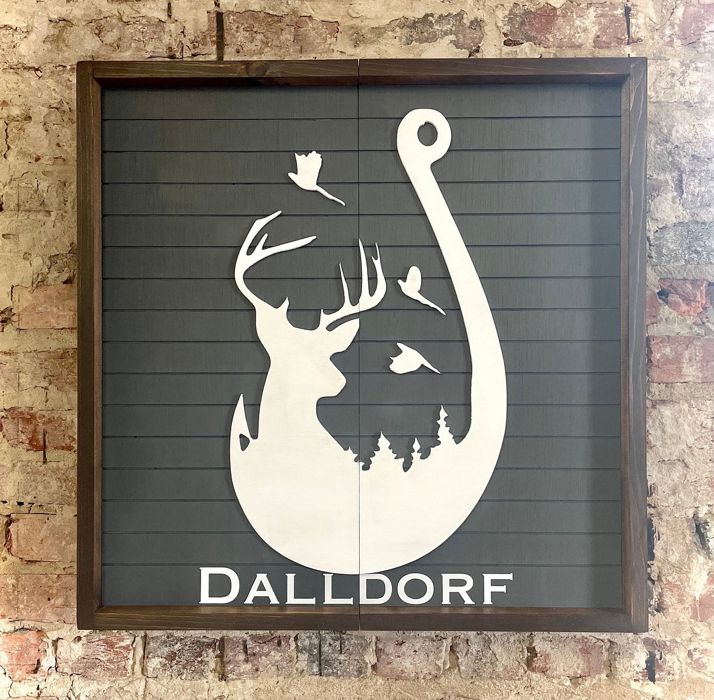 Rustic Dartboard Cabinet -Rustic Deer Hook w/ Trees Mountain Art  24”x24” - Rustic Cabinet - Game Room / Man Cave Art - Wall Decor - Cabinet