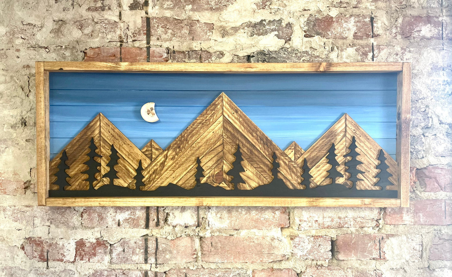 Rustic Blueshade Background w/ Moon & Trees- Rustic Mountain Wood Wall Art-Wall Decor- Night Sky Decor- Home Decor-Wall Art- Rustic Decor