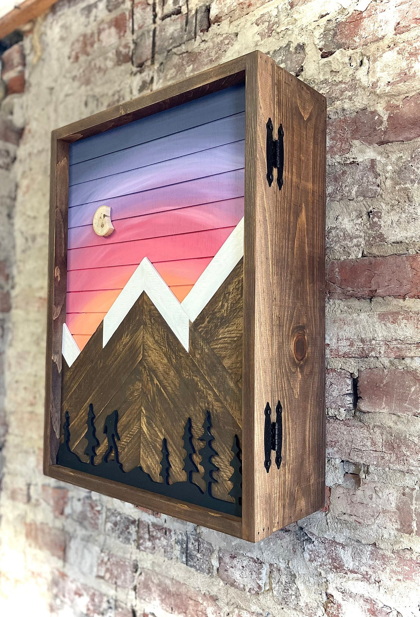 Rustic Mountain Cabinet 17”x20”or 24”x18”(Single Door)Sunset Trees Mountain Art - Bathroom Cabinet-Liquor Cabinet - Rustic Cabinet -Medicine