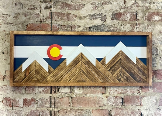 Rustic Colorado Flag Mountain Wood Wall Art - Mountain set- Colorado Art - Wall Decor - Rustic Flag Decor- Rustic Wall Art