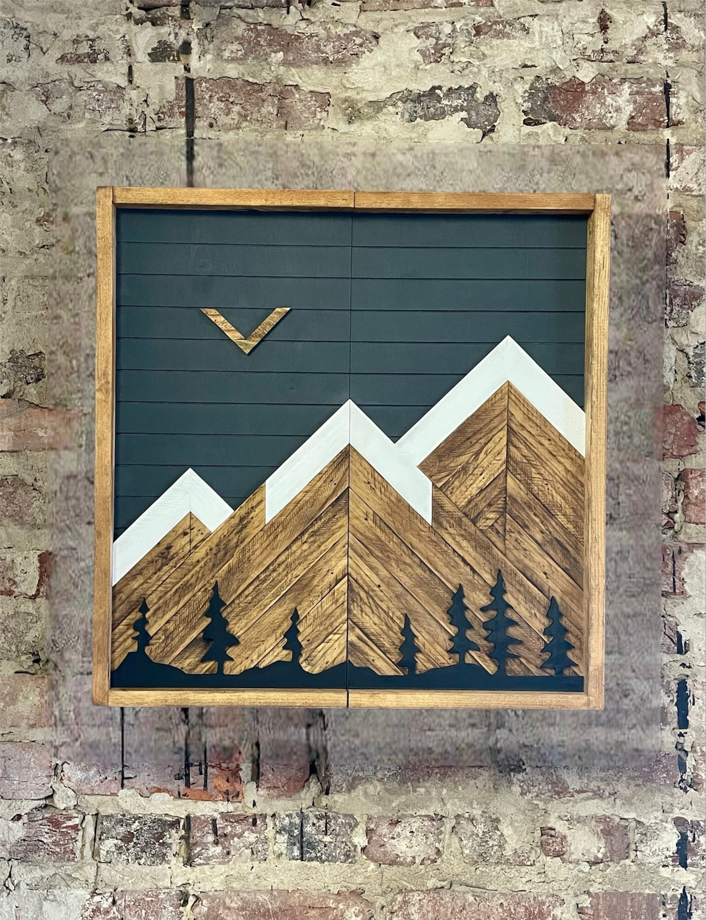 Rustic Dartboard Cabinet - Rustic Carbon w/ Trees Mountain Art  24”x24” - Rustic Cabinet - Game Room / Man Cave Art - Wall Decor - Cabinet