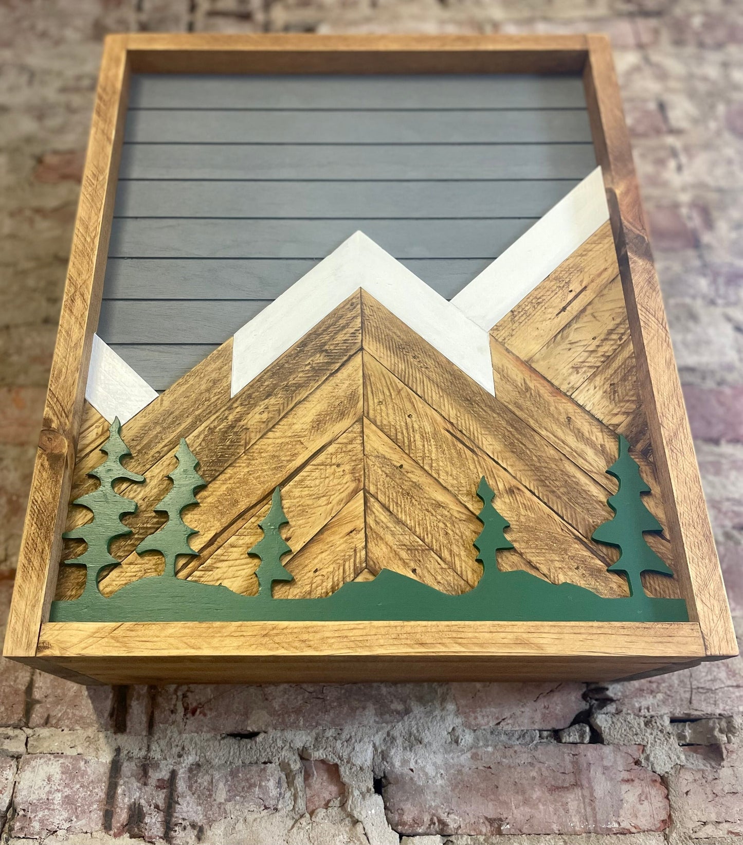 Rustic Cabinet 17”x20”or24”x18”- (Single Door) Gray w/ Trees Mountain Art-Bathroom Cabinet-Medicine Cabinet-Liquor Cabinet - Rustic Cabinet