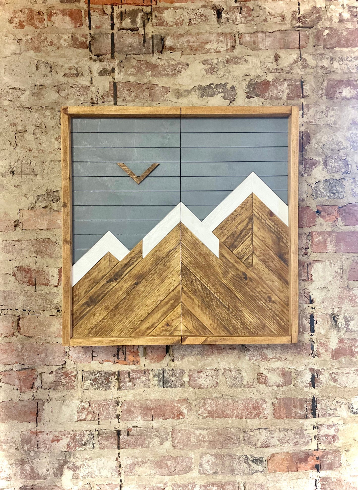 Rustic Dartboard Cabinet - Rustic Gray Mountain Art  24”x24” - Rustic Cabinet - Game Room / Man Cave Art - Wall Decor - Cabinet