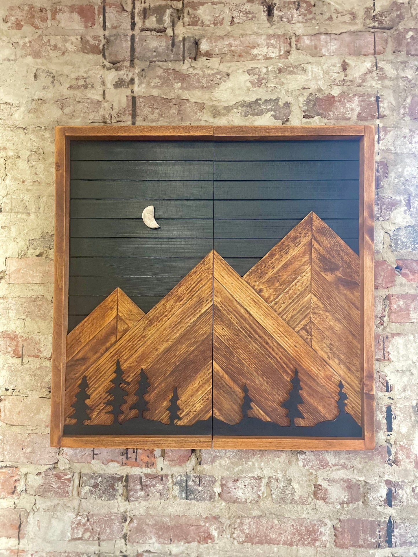 Rustic Dartboard Cabinet - Rustic Black Sky w/ Trees Mountain Art  24”x24” - Rustic Cabinet - Game Room/Man Cave Art - Wall Decor - Cabinet