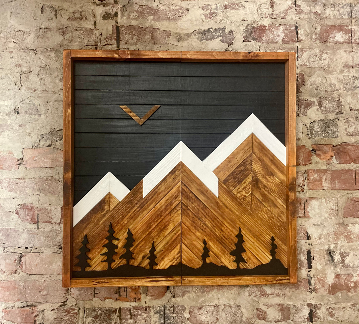 Rustic Dartboard Cabinet - Rustic Black Sky w/ Trees Mountain Art  24”x24” - Rustic Cabinet - Game Room/Man Cave Art - Wall Decor - Cabinet