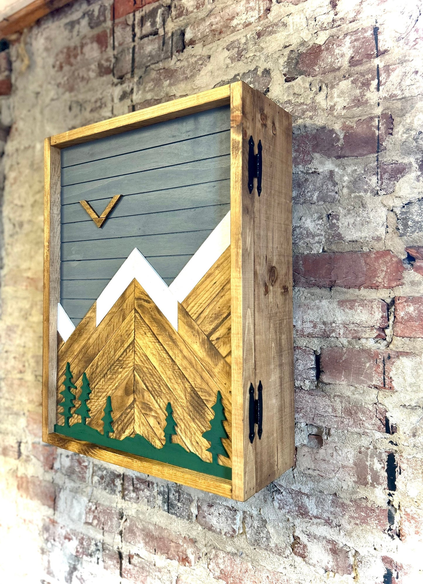 Rustic Cabinet 17”x20”or24”x18”- (Single Door) Gray w/ Trees Mountain Art-Bathroom Cabinet-Medicine Cabinet-Liquor Cabinet - Rustic Cabinet