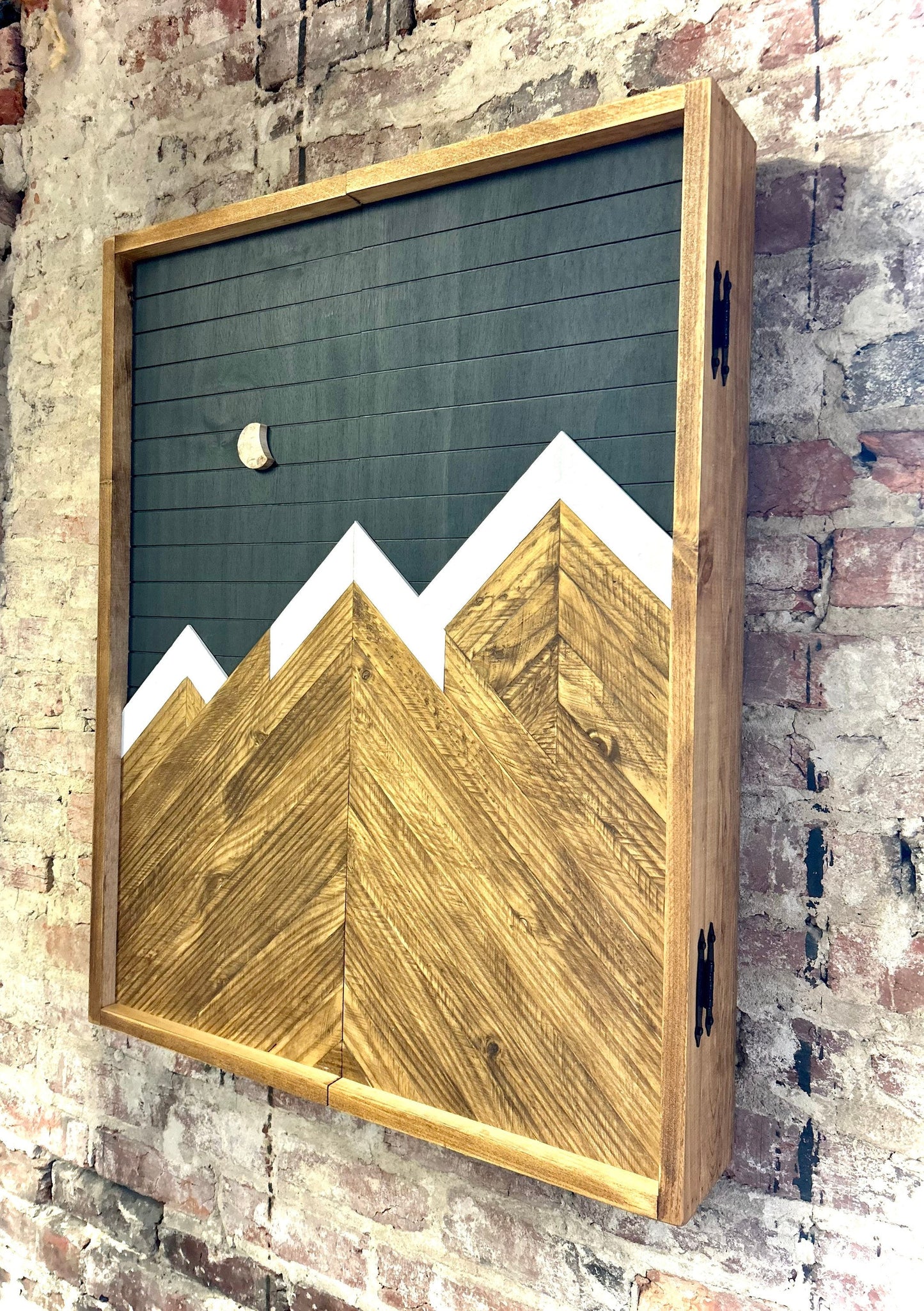 Rustic Carbon Gray Electronic Dartboard Cabinet - Rustic Carbon Gray Mountain Art  33”x26” - -Rustic Cabinet - Game Room / Man Cave Art