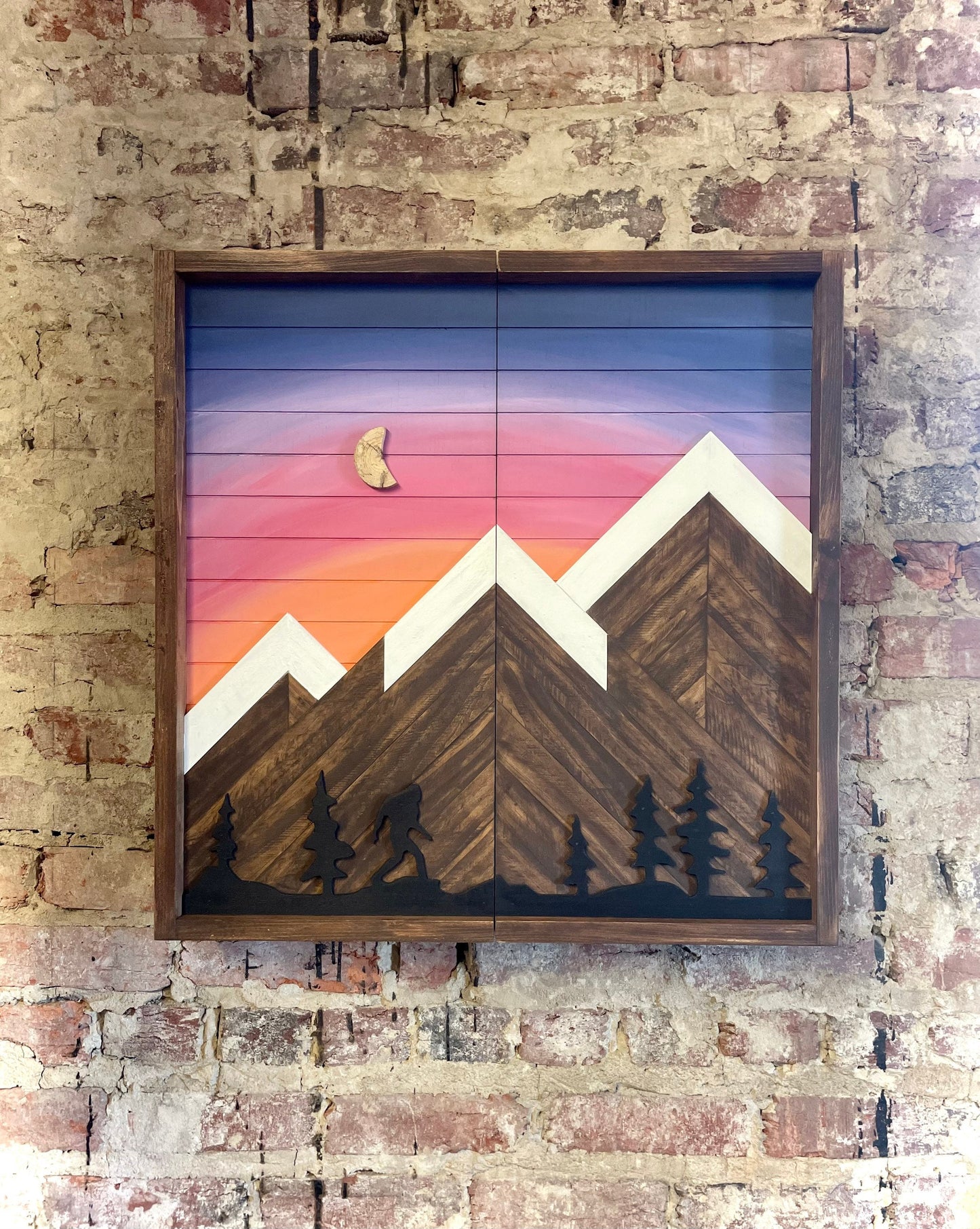 Rustic Dartboard Cabinet - Rustic Sky w/ Trees Mountain Art  24”x24” - Rustic Cabinet - Game Room / Man Cave Art - Wall Decor - Cabinet