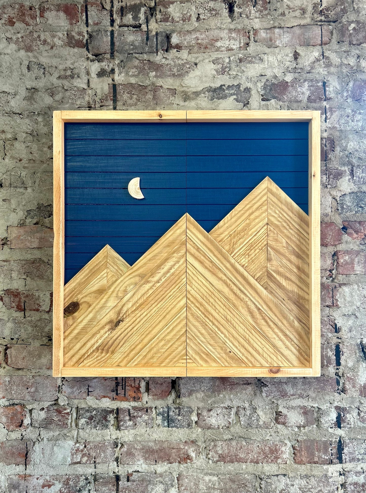 Rustic Dartboard Cabinet - Rustic Navy & Oak -Mountain Art  24”x24” - Rustic Cabinet - Game Room / Man Cave Art - Wall Decor - Cabinet