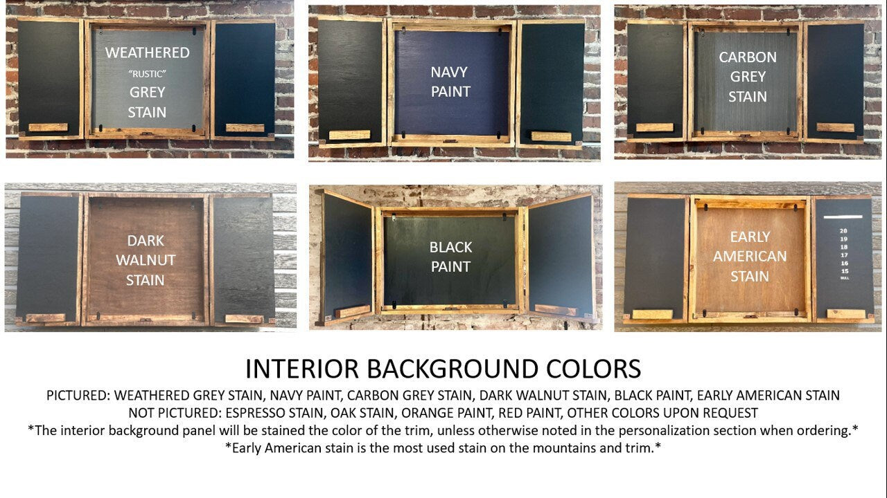 Rustic Dartboard Cabinet - Rustic Mountain Sunset w/ Trees Art  24”x24” - Rustic Cabinet - Game Room / Man Cave Art - Wall Decor - Cabinet