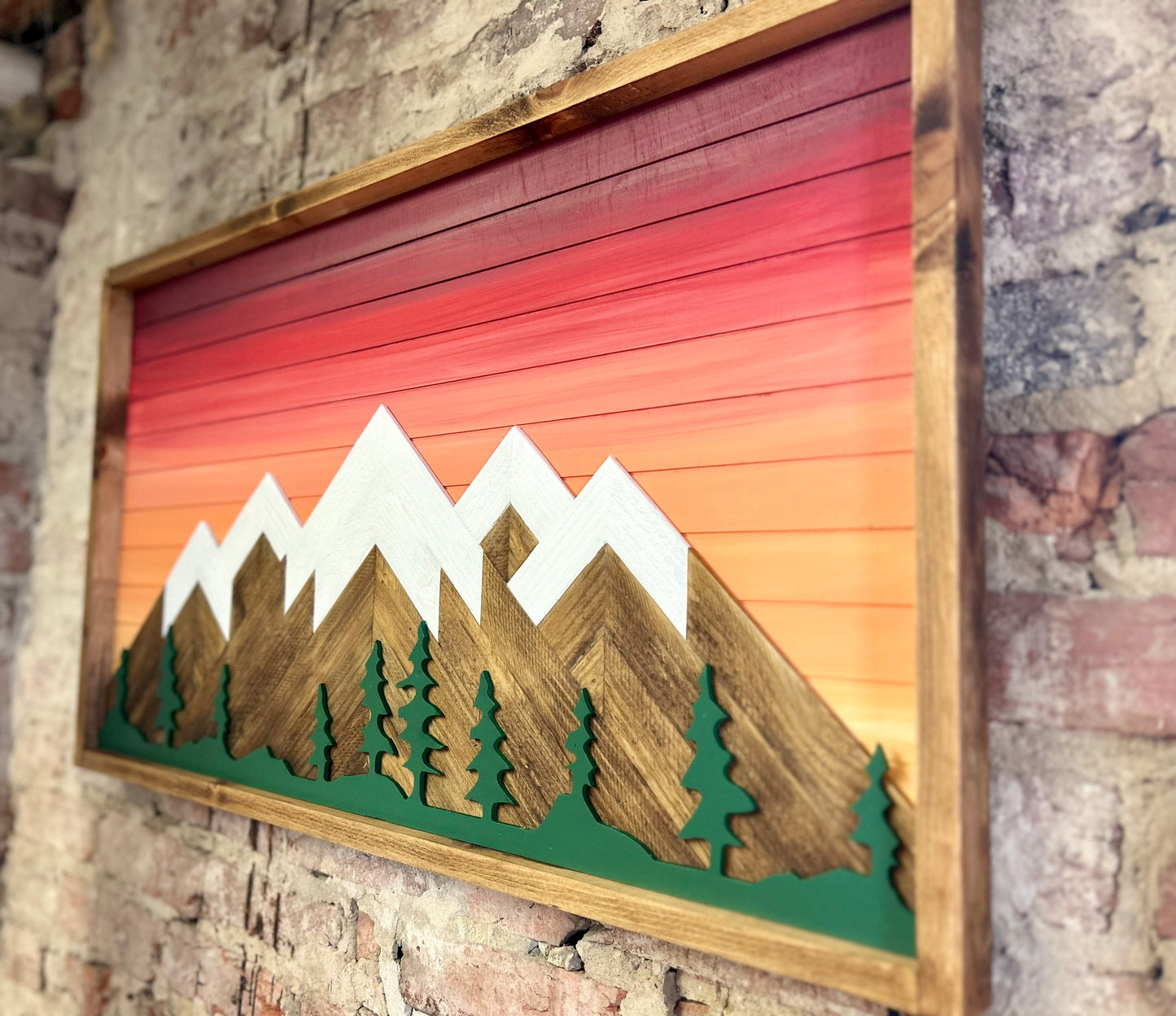 Rustic Sunset with Trees- Rustic Mountain Wood Wall Art-Wall Decor- Mountain artwork- Home Decor-Wall Art- Rustic Decor
