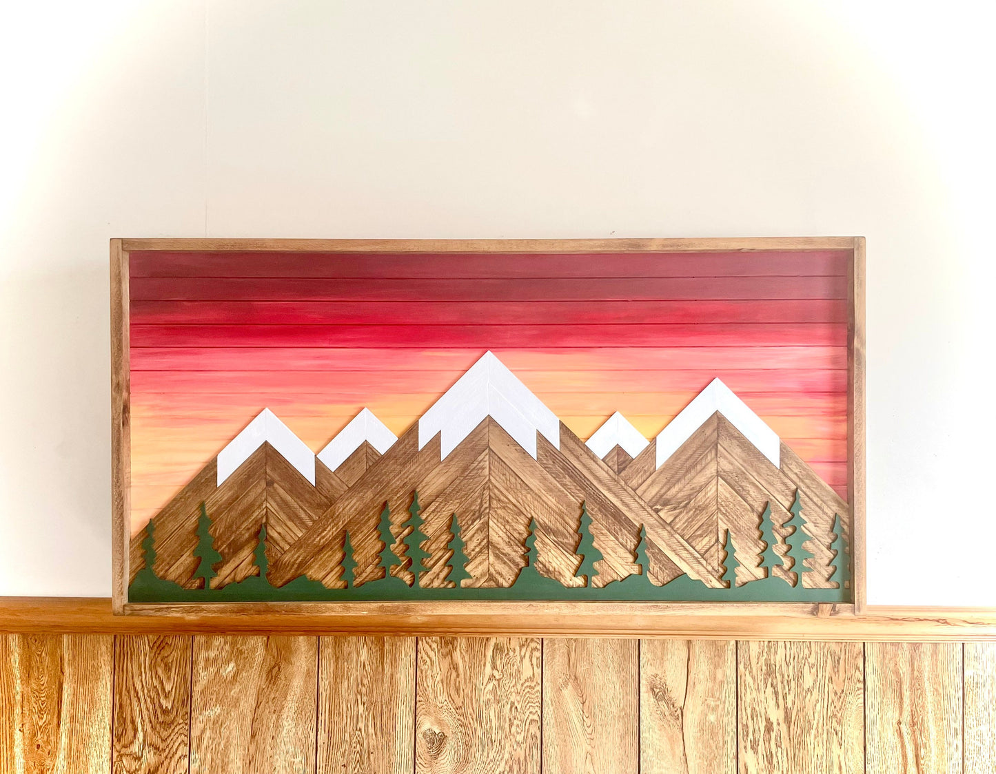 Rustic Sunset with Trees- Rustic Mountain Wood Wall Art-Wall Decor- Mountain artwork- Home Decor-Wall Art- Rustic Decor