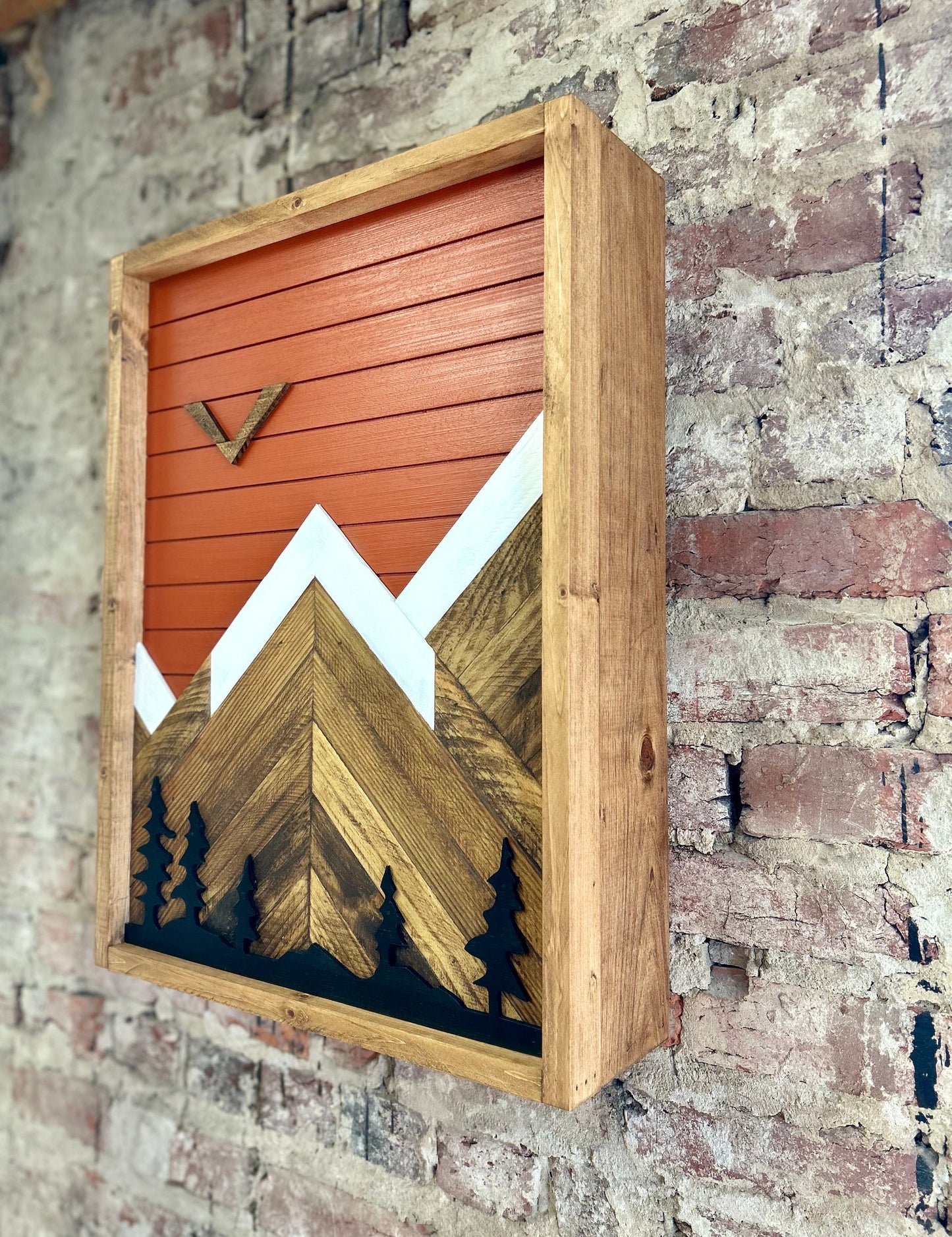 Rustic Bathroom Cabinet - (Single Door) Orange  w/ Trees Mountain Art-Bathroom Cabinet-Medicine Cabinet-Liquor Cabinet - Rustic Cabinet