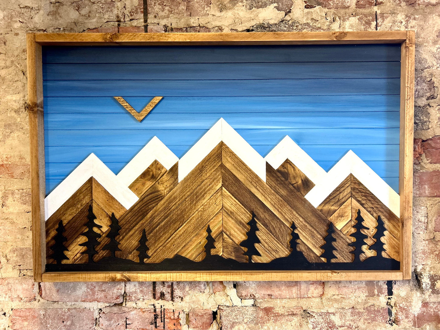 Rustic Blue sunset with Moon & Trees- Rustic Mountain Wood Wall Art-Wall Decor- Mountain artwork- Home Decor-Wall Art- Rustic Decor