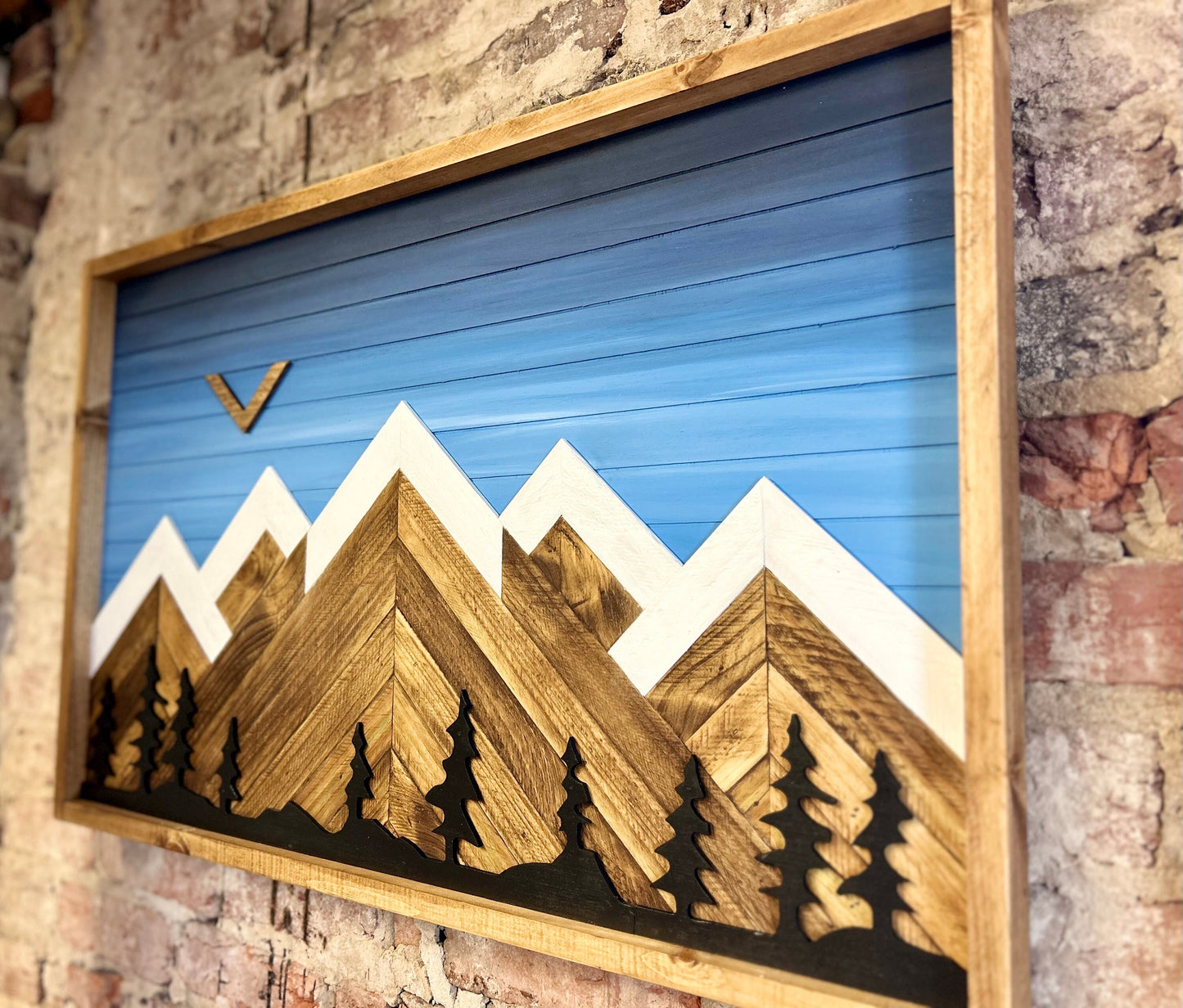 Rustic Blue sunset with Moon & Trees- Rustic Mountain Wood Wall Art-Wall Decor- Mountain artwork- Home Decor-Wall Art- Rustic Decor