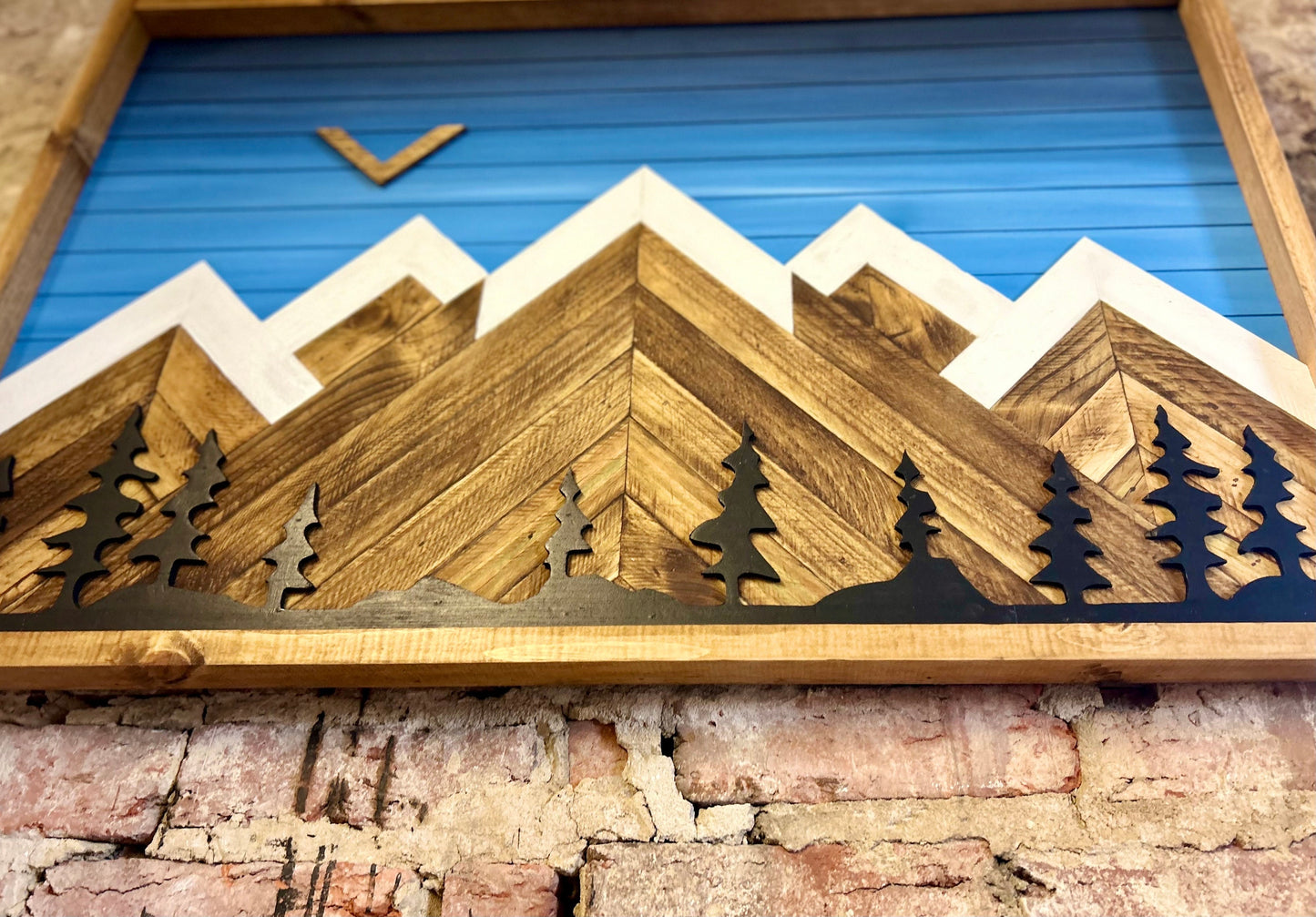 Rustic Blue sunset with Moon & Trees- Rustic Mountain Wood Wall Art-Wall Decor- Mountain artwork- Home Decor-Wall Art- Rustic Decor