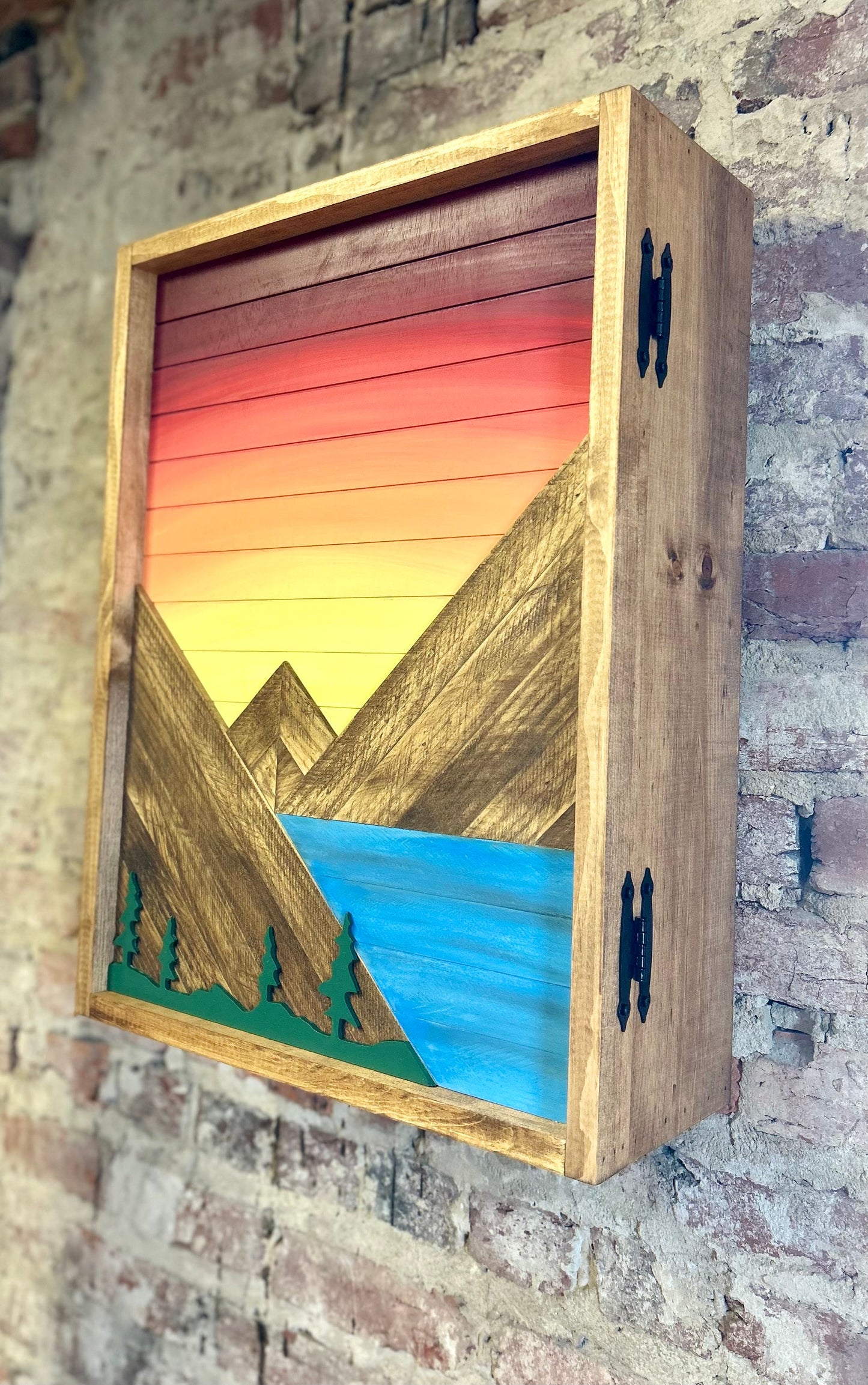 Rustic Cabinet - (Single Door) Sunset w/ lake & Trees Mountain Art-Bathroom Cabinet-Medicine Cabinet-Liquor Cabinet - Rustic Cabinet