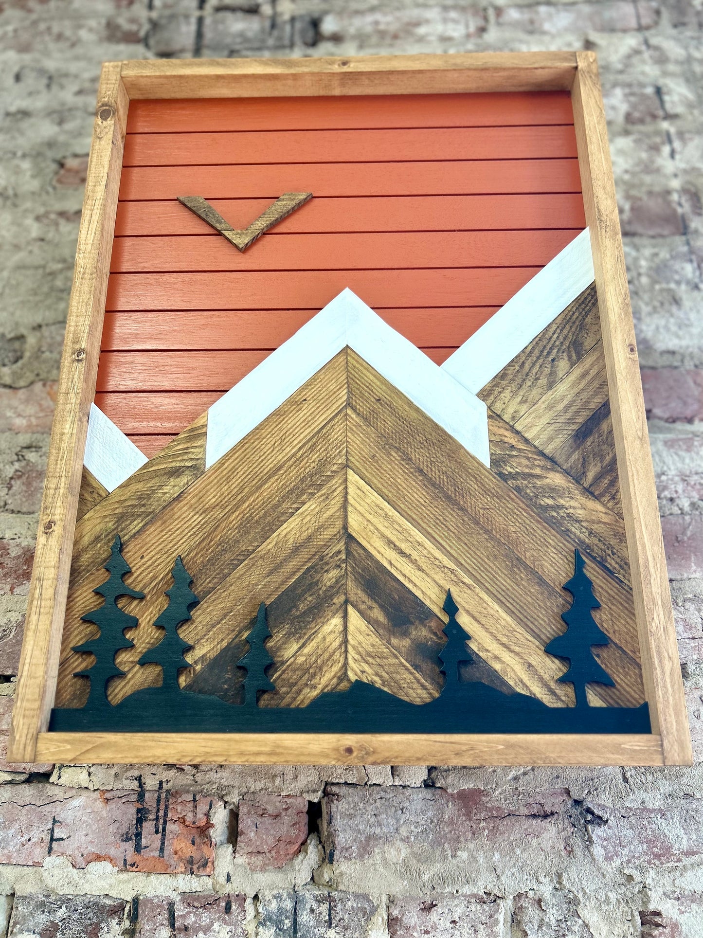 Rustic Bathroom Cabinet - (Single Door) Orange  w/ Trees Mountain Art-Bathroom Cabinet-Medicine Cabinet-Liquor Cabinet - Rustic Cabinet