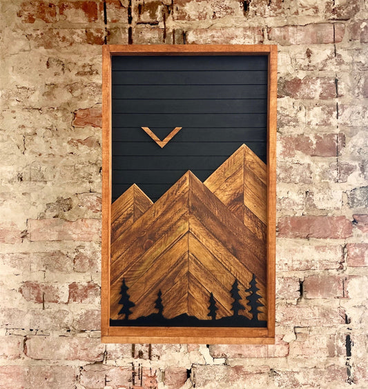 Rustic Electrical Panel Cover - Black Mountain with trees - Custom Sizes Available -Breaker Box Panel Cover - Wall Decor - Modern art