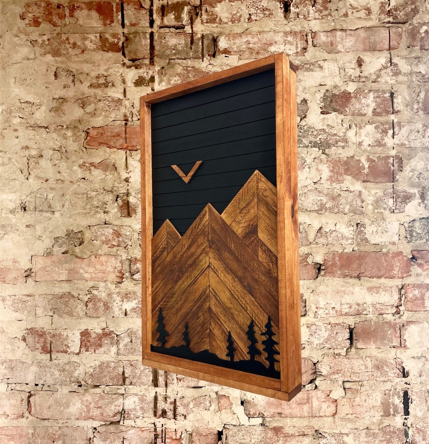 Rustic Electrical Panel Cover - Black Mountain with trees - Custom Sizes Available -Breaker Box Panel Cover - Wall Decor - Modern art