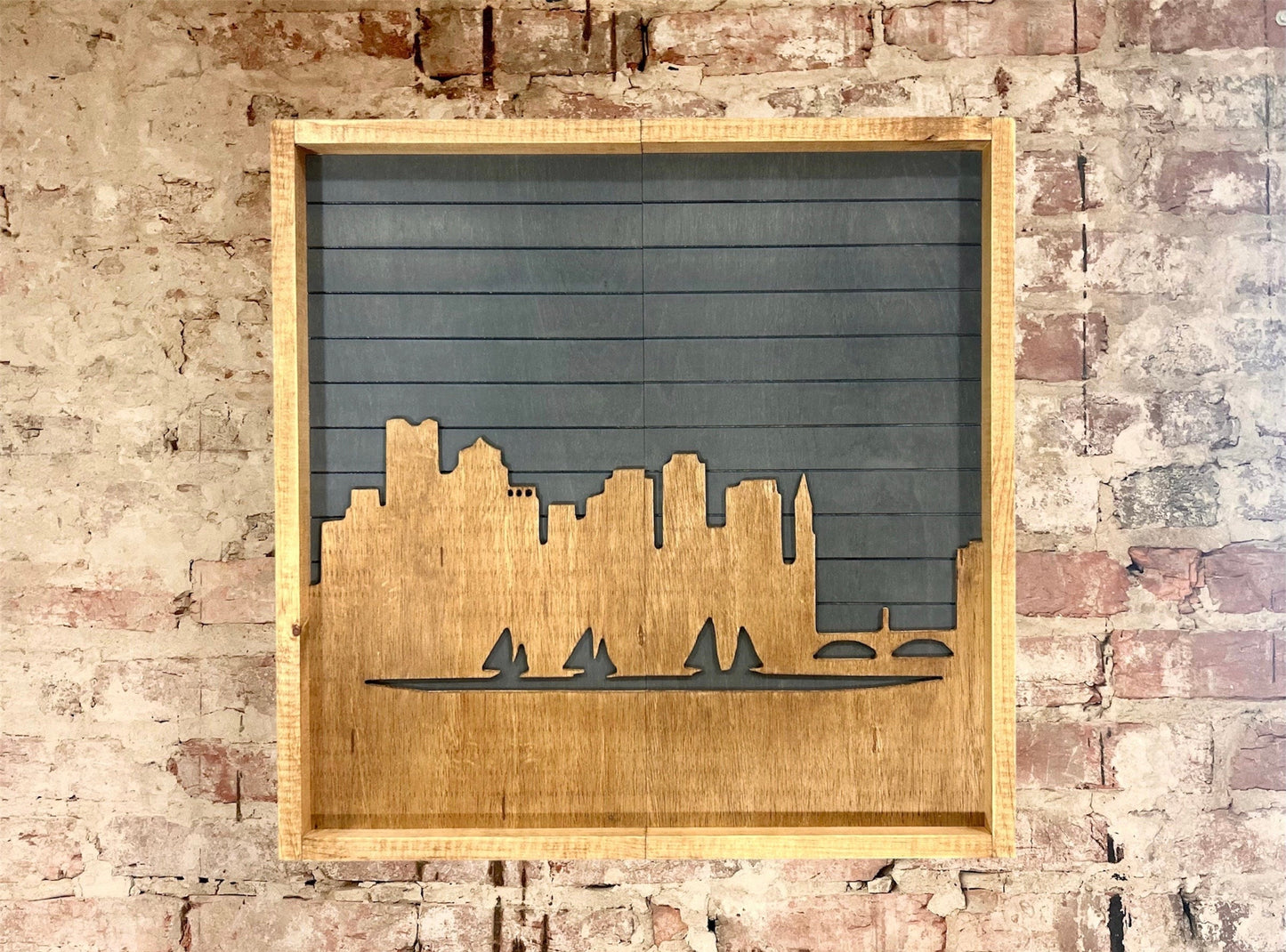 Rustic Dartboard Cabinet - Rustic City Skyline Art  24”x24” - Carbon Sky- Rustic Cabinet - Game Room / Man Cave Art - Wall Decor - Cabinet
