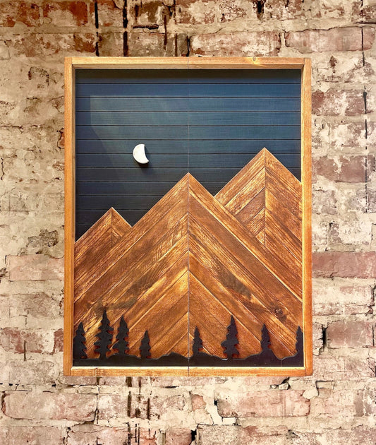 Electronic Dartboard Cabinet - Black Night sky w/ Mountains & trees-  Rustic Cabinet - Custom sizes - Game Room / Man Cave Art - Home Decor
