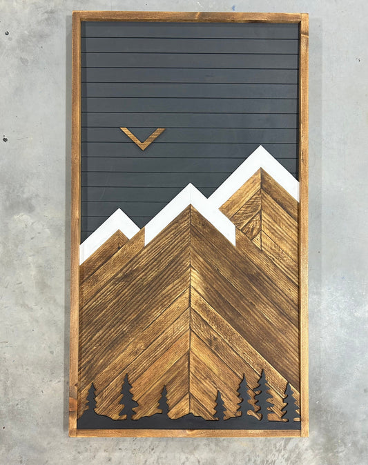 Rustic Electrical Panel Cover (NO Hinges) - Carbon Gray Mountain with trees - -Breaker Box Panel Cover - Wall Decor - Modern art