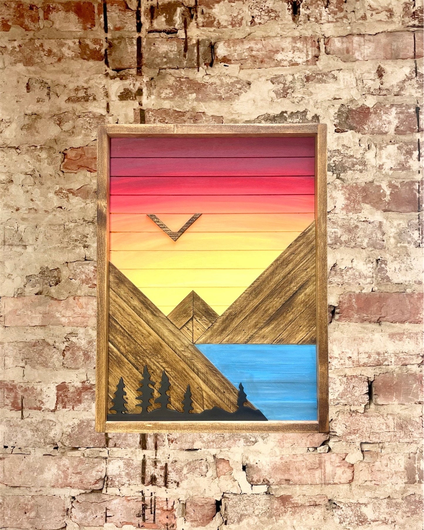 Rustic Cabinet - (Single Door) Sunset w/ lake & Trees Mountain Art-Bathroom Cabinet-Medicine Cabinet-Liquor Cabinet - Rustic Cabinet